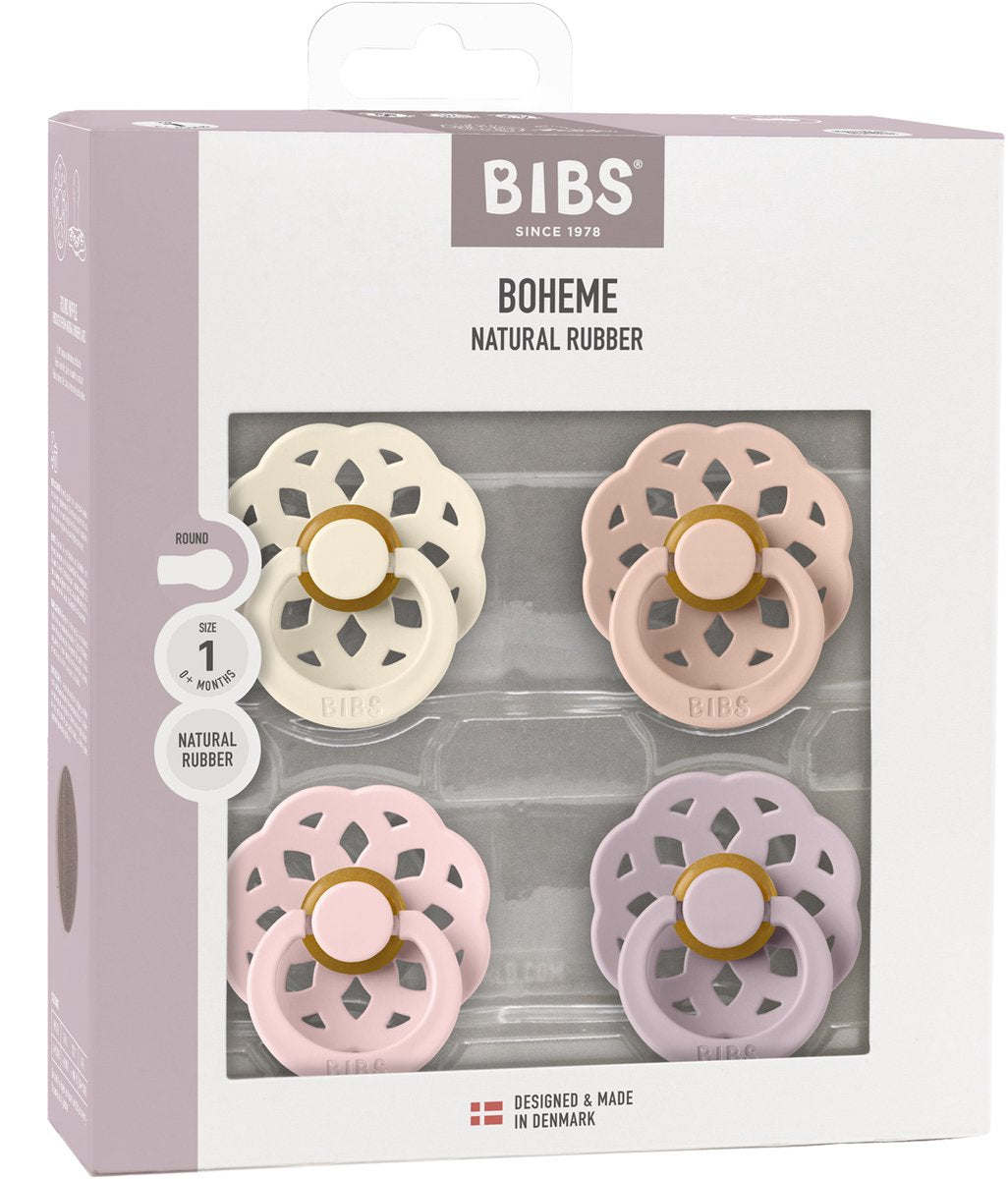 Bibs boheme pacifier - round - 4 pieces - 6-18 months - ivory blush blossom dusky lilac