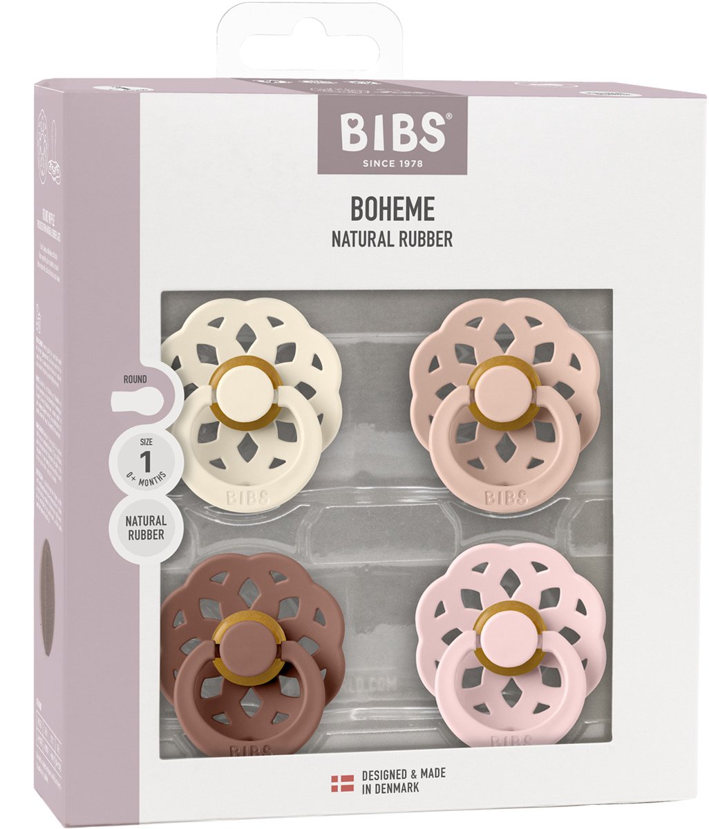 Bibs boheme pacifier - round - 4 pieces - 6-18 months - ivory blush woodchuck blossom