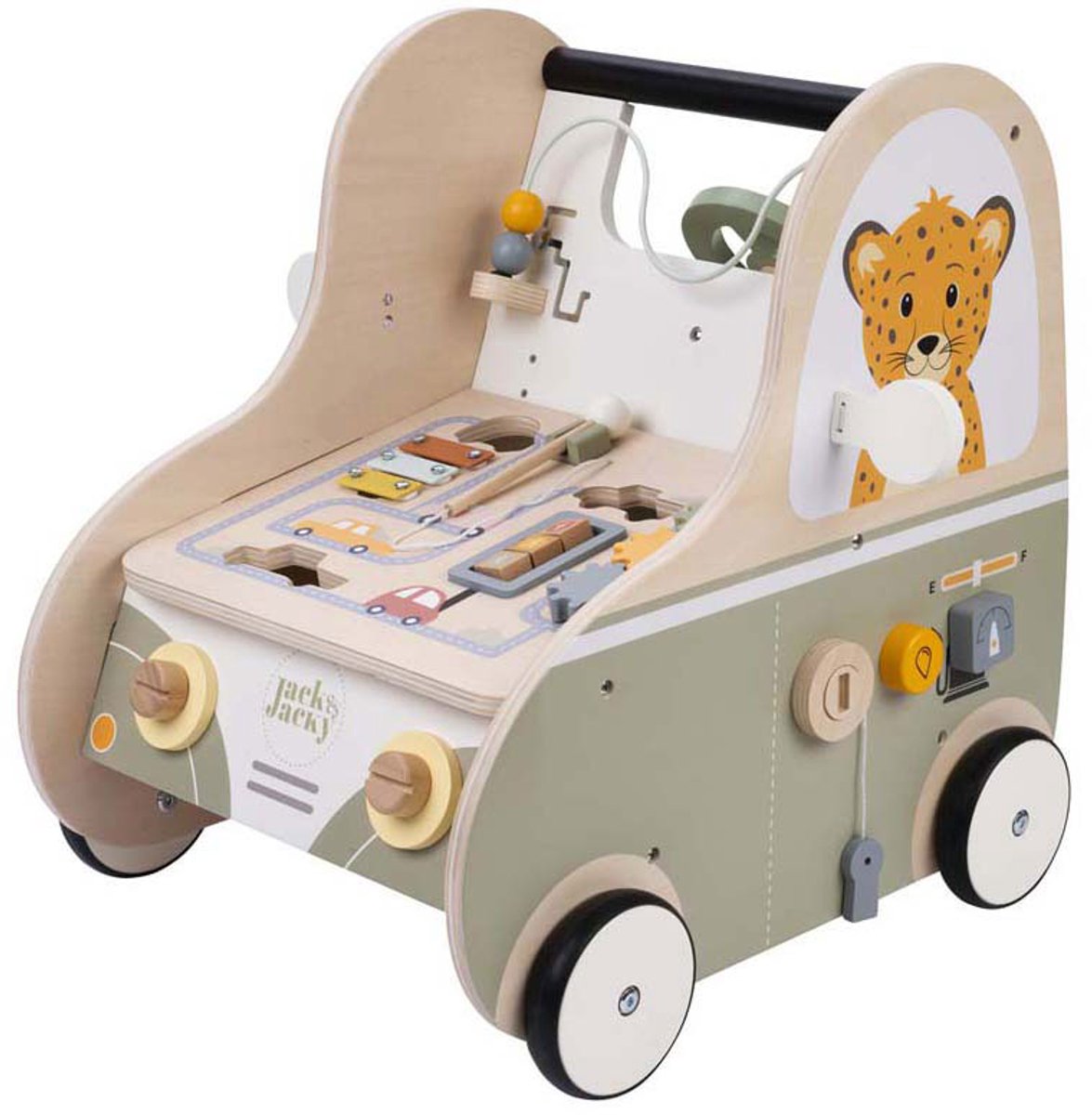 Jack jacky wooden walker with educational activities - multi functional car - activity walker - walker toys - motor skills cognitive development - educational wooden toys - jack jacky