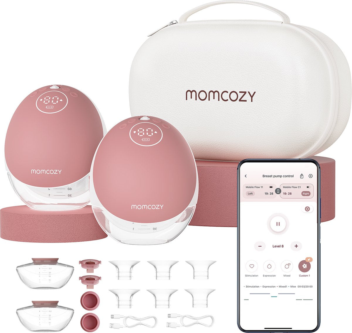 Momcozy m9 – hands-free breast pump – 2 pieces – electric – app control – quiet compact