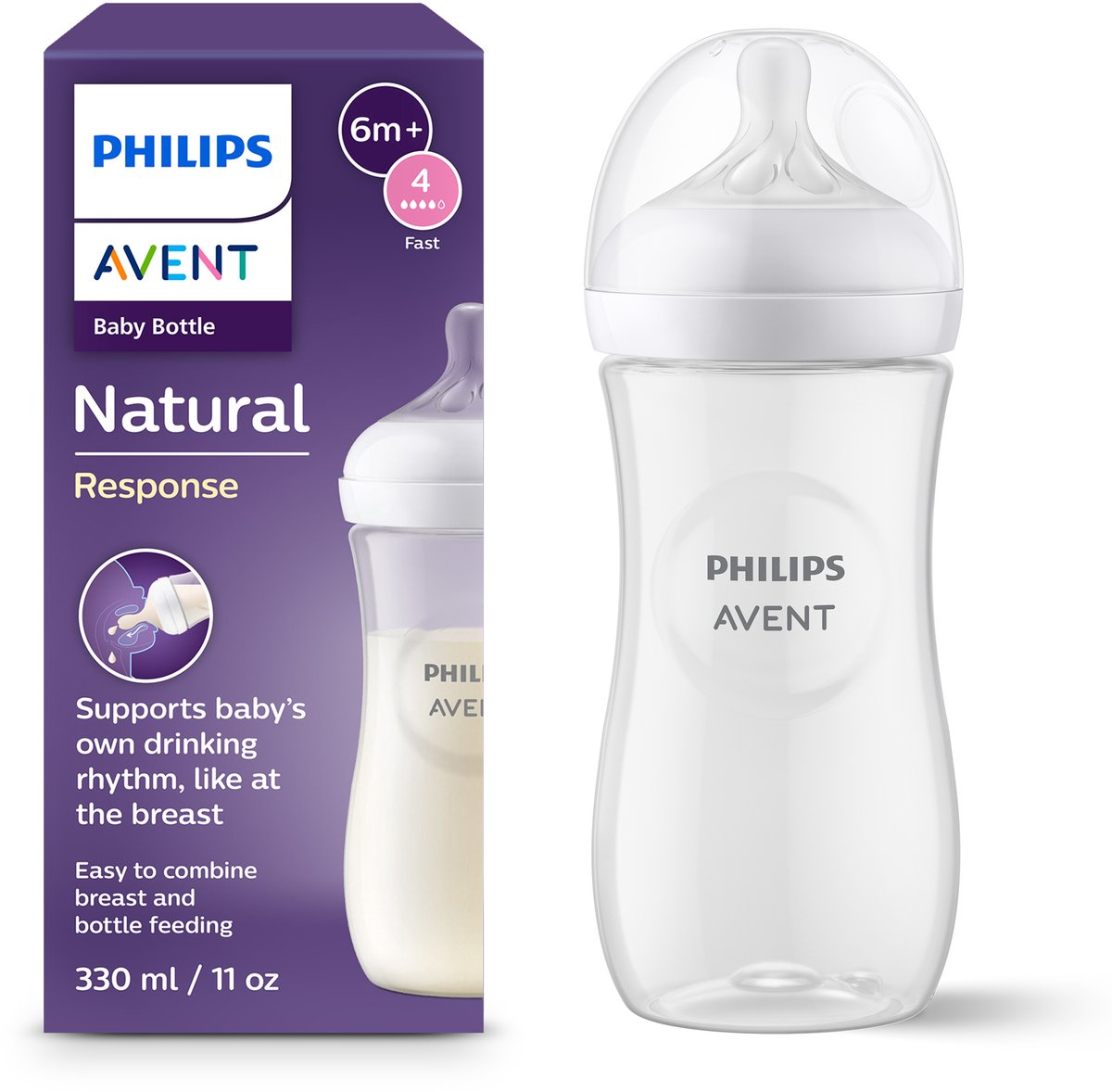Philips avent natural response baby bottle 330ml – flow 4 - 1 bottle - scy906 01