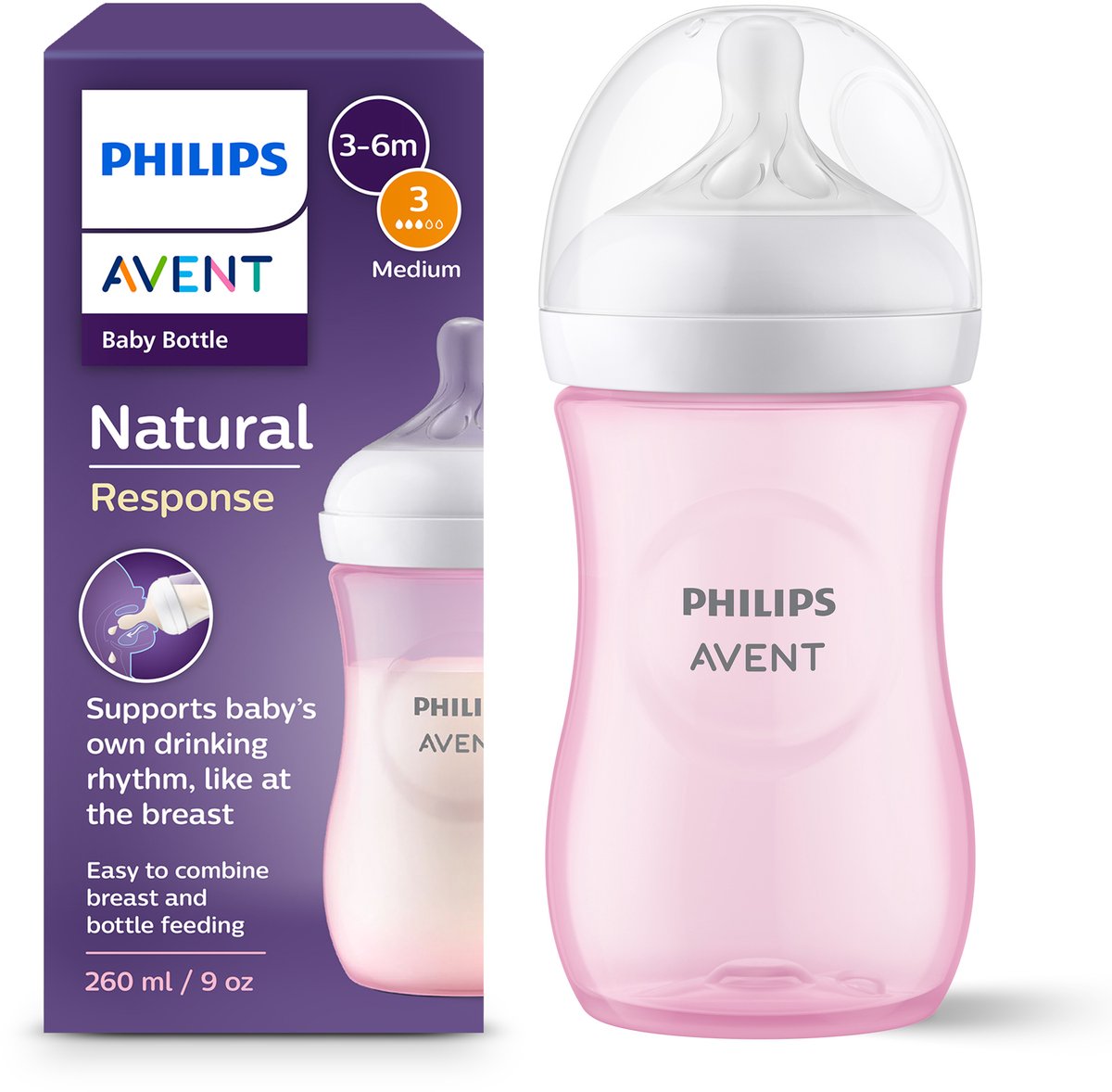 Philips avent natural response baby bottle 260 ml – flow 3 – pink-1 bottle - scy903 11