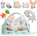 Lionelo anika natural bamboo baby gym play mat with play arch - 8 sensory baby toys tummy time cushion - from 0 months - raised edge - Montessori baby shower gift - interactive educational play mat - activity cushion