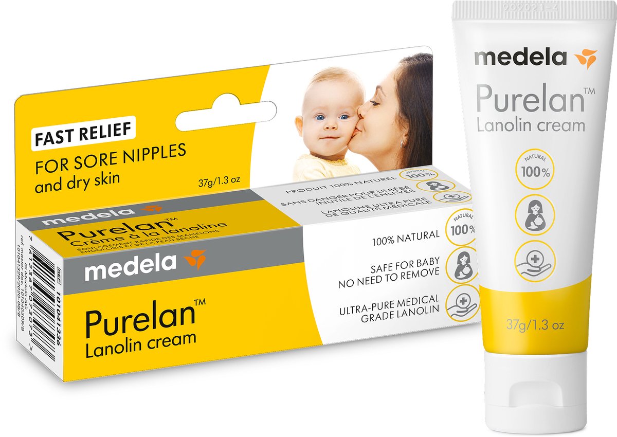 Medela purelan nipple ointment - lanolin nipple cream - quick relief for sore nipples - tube 37gr