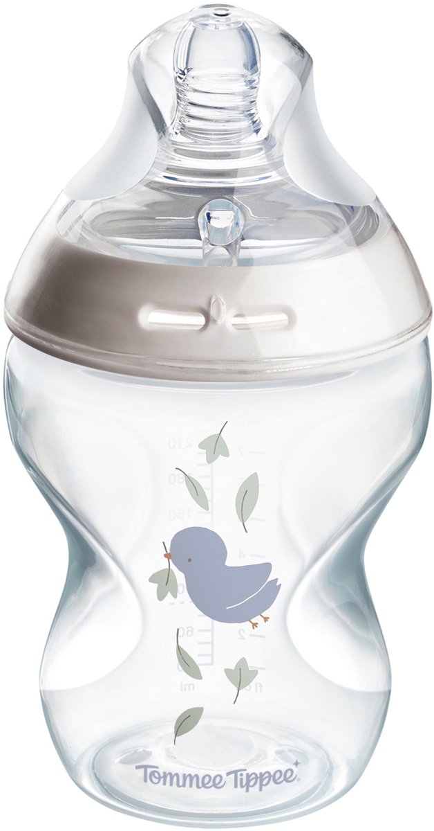 Tommee tippee natural start baby bottle - set of 1 x 260ml baby bottle - low supply speed 0m+ - with bird motif