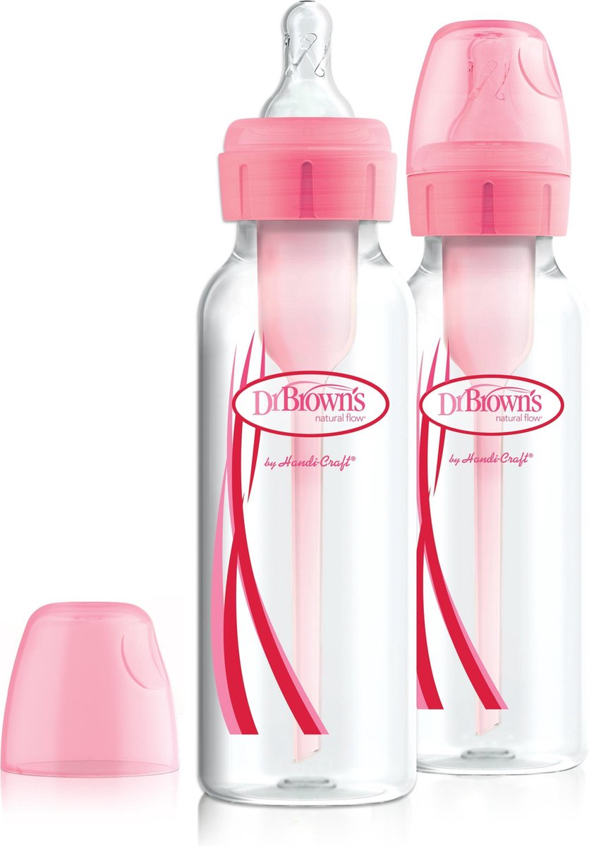 Dr. brown's options+ anti-colic baby bottle - narrow neck bottle - 250ml - pink - 2 pieces