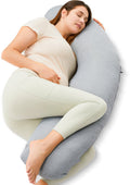 Momcozy j shape pregnancy pillow – ergonomic support pillow for side sleeping – jersey fabric - light gray