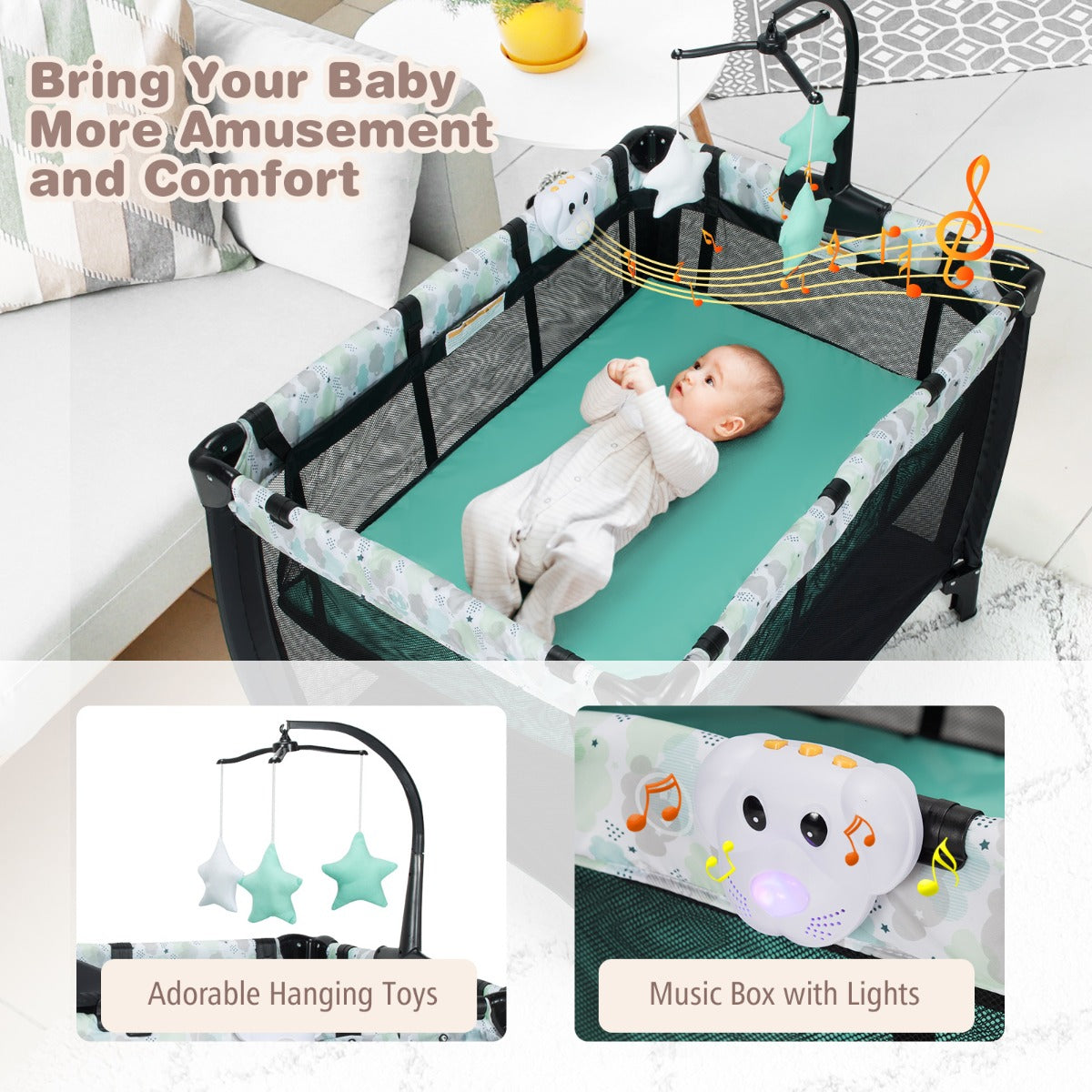 NNECW 3 in 1 Baby Portacot with Changing Table & Carry Bag